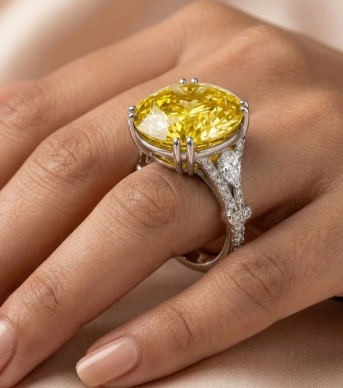 5 Ct Certified Round Yellow Natural Diamond Ring White Gold Finish Great Shine