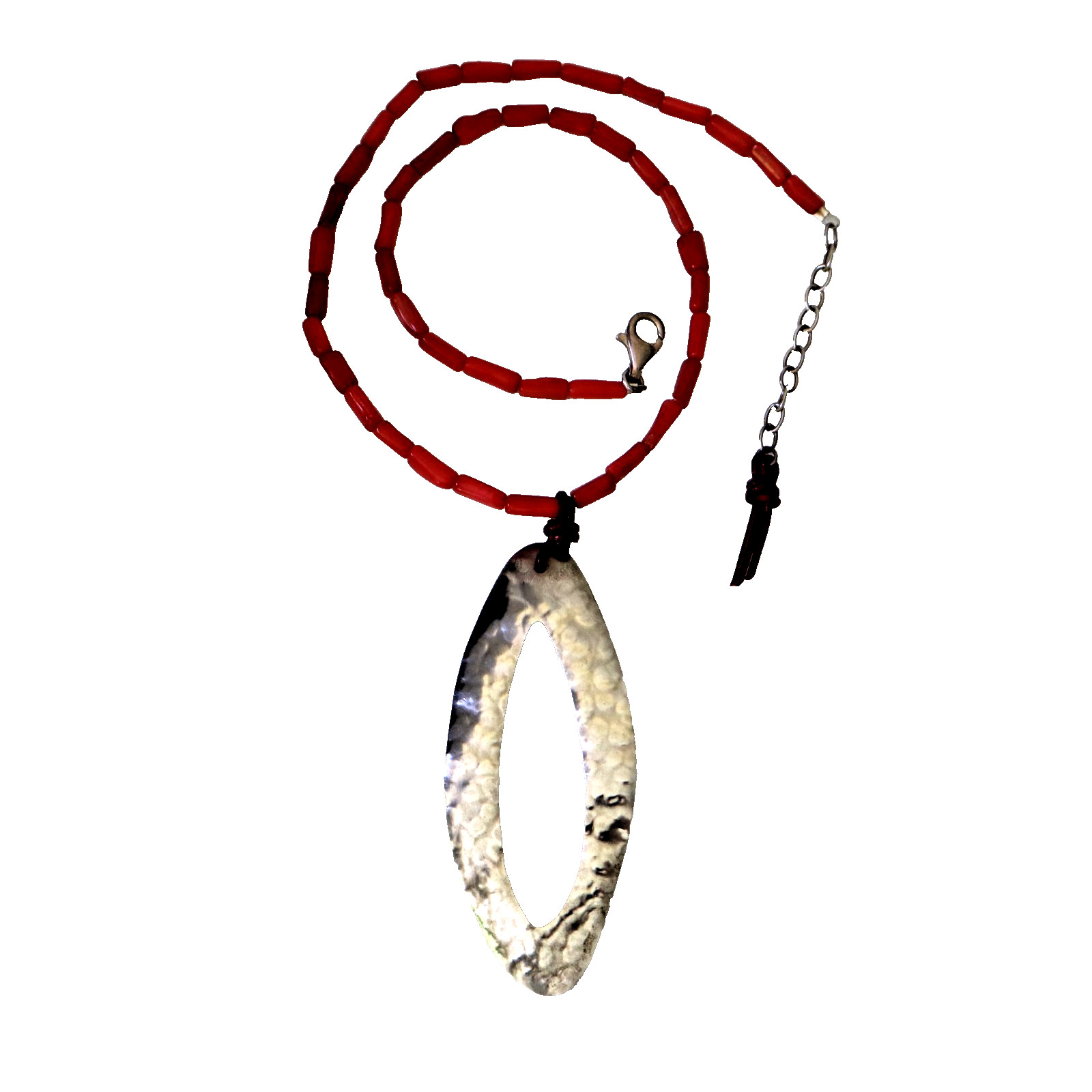 Silpada Necklace Hostess Only Red Bamboo Coral Beads Silver Oval Pendant N1167