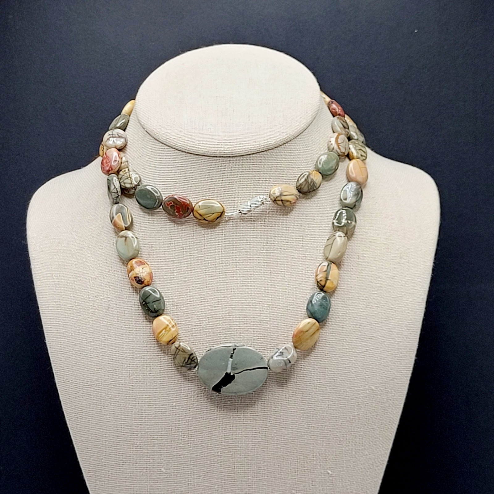 Artisan Picasso Jasper Bead Asymmetric Focal Stone Piccadilly Vtg Necklace 32 in