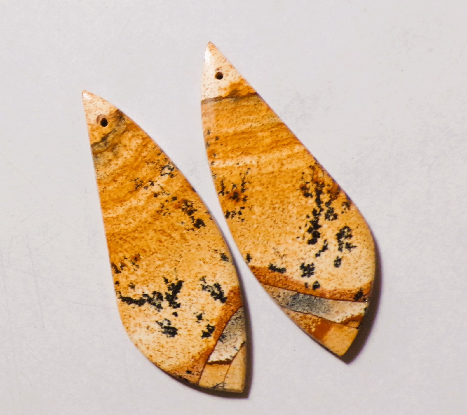 54.90 Cts Natural Picture Jasper Drilled Cabochon Match Pair Gemstone 53X19MM 43