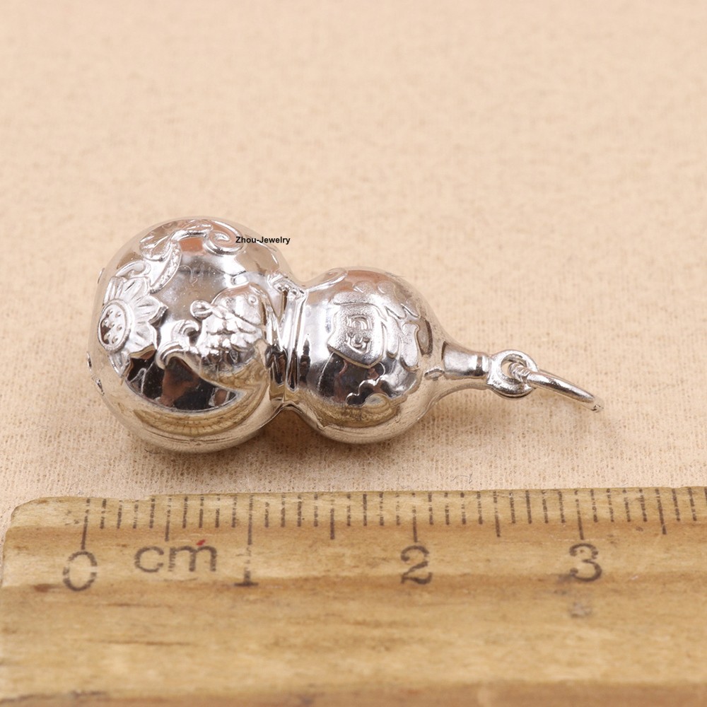 Pure 925 Sterling Silver Gourd Pendant -Blessing & Good Luck Amulet Chinese GIFT
