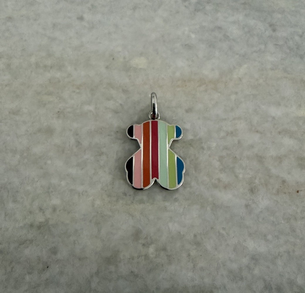 Tous Teddy Bear Stainless Steel Rainbow Enamel Stripe Pendant