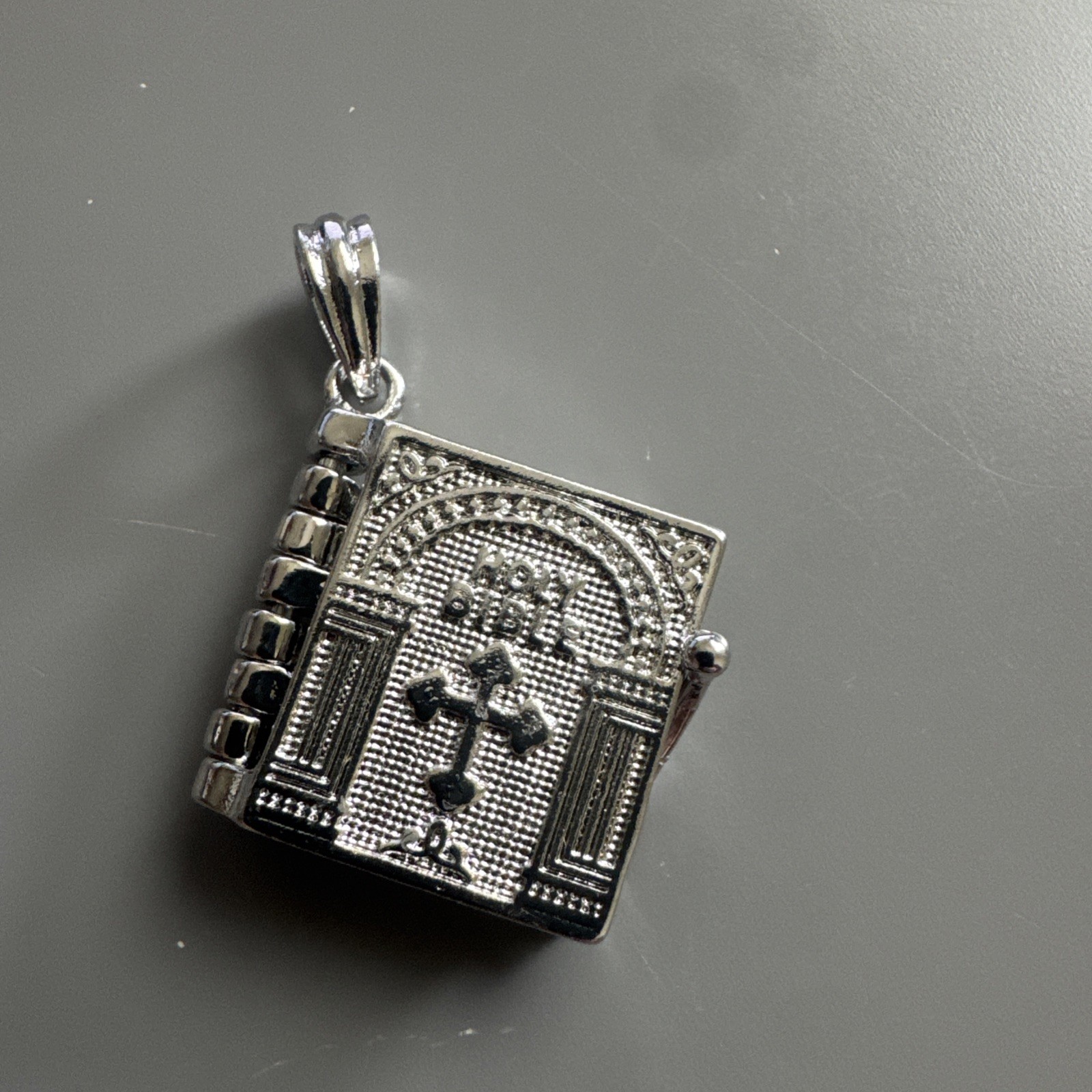 Cross Bible Silver Plated Pendant Stainless Steel 24” Chain Faith Jesus Unisex