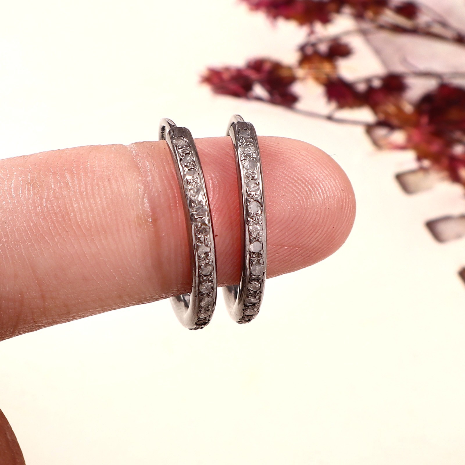 1.05ctw Natural Rose Cut Diamond Hoop Earrings 925 Sterling Silver Handmade