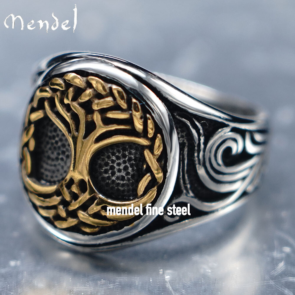 MENDEL Mens Gold Plated Stainless Steel Irish Celtic Tree of Life Ring Size 7-15