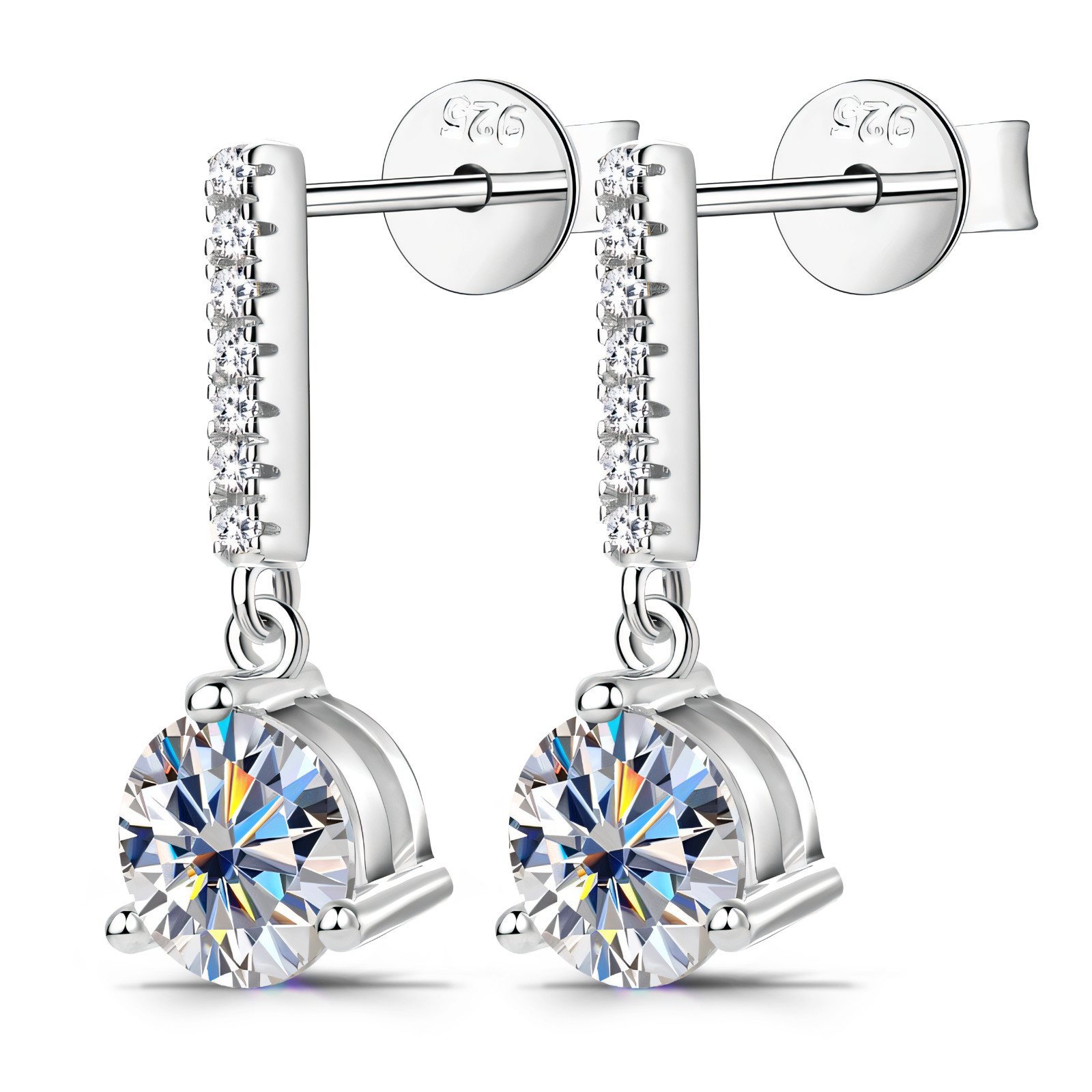 Brilliant cut moissanite drop earrings 1.0ct in 925 silver