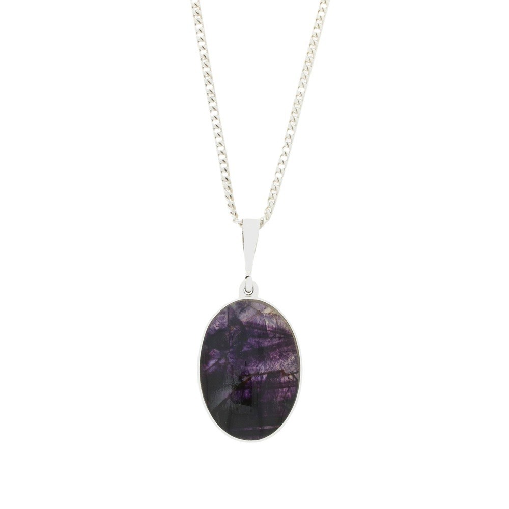 Derbyshire Blue John Reversible Sterling Silver Oval Shape Necklace DBJ703