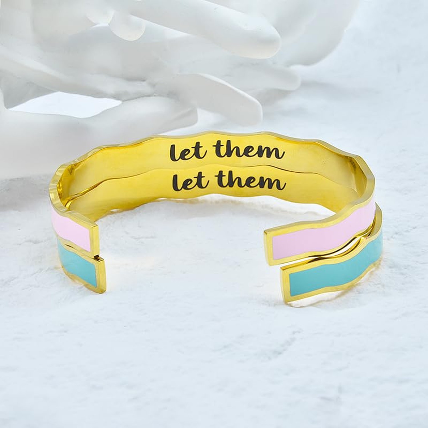 Let Them Motivational Color wave Bracelet For Women, Stainless Steel with Hid…