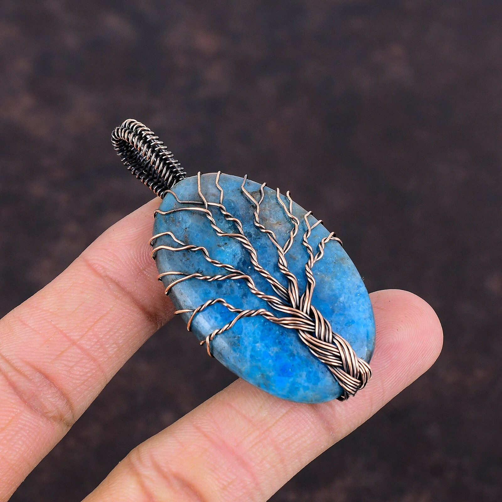 Neon Apatite Jewelry Copper Friend Gift Wire Wrapped Tree Of Life Pendant 2.52″