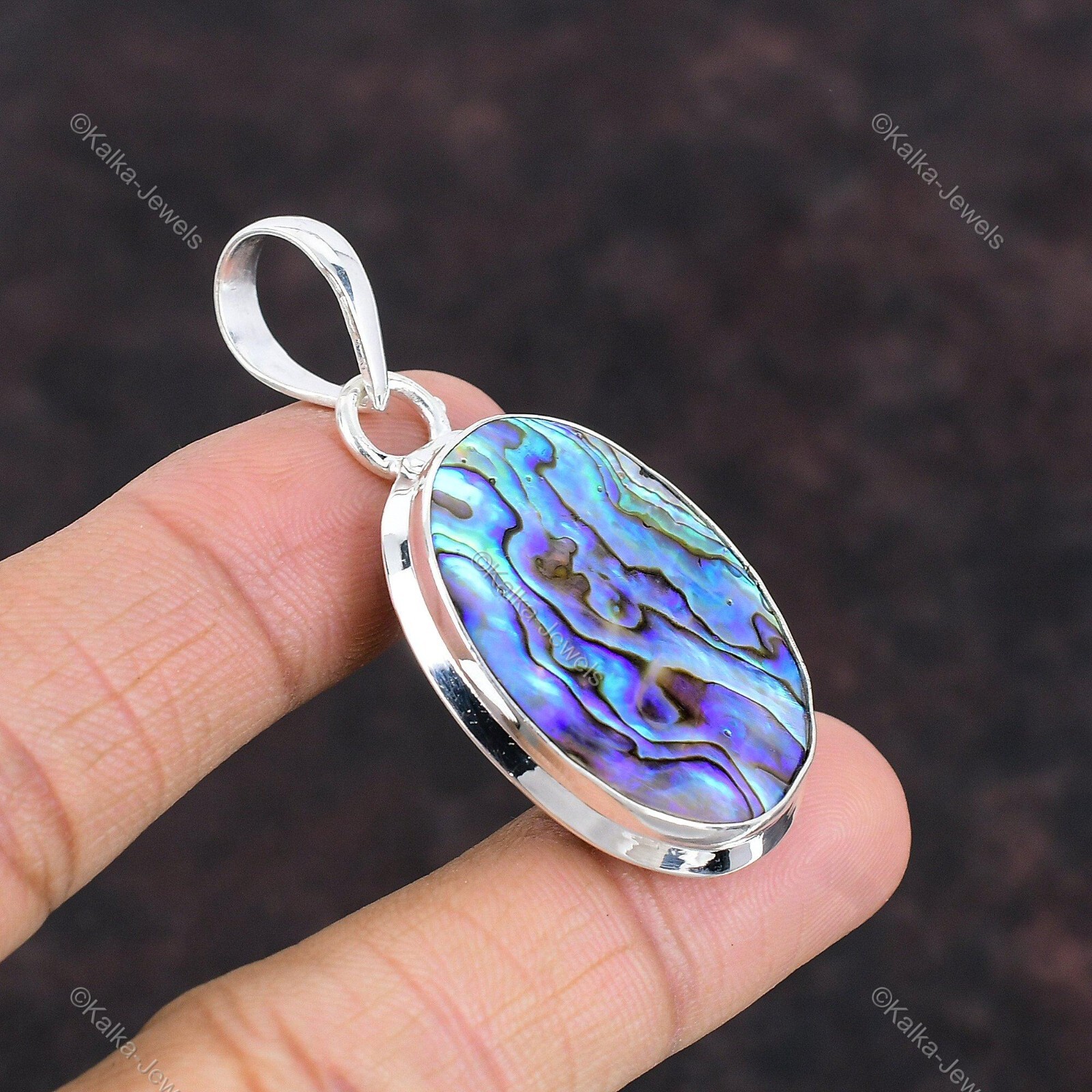 Natural Abalone Shell Gemstone Pendant 925 Sterling Silver Jewelry For Women