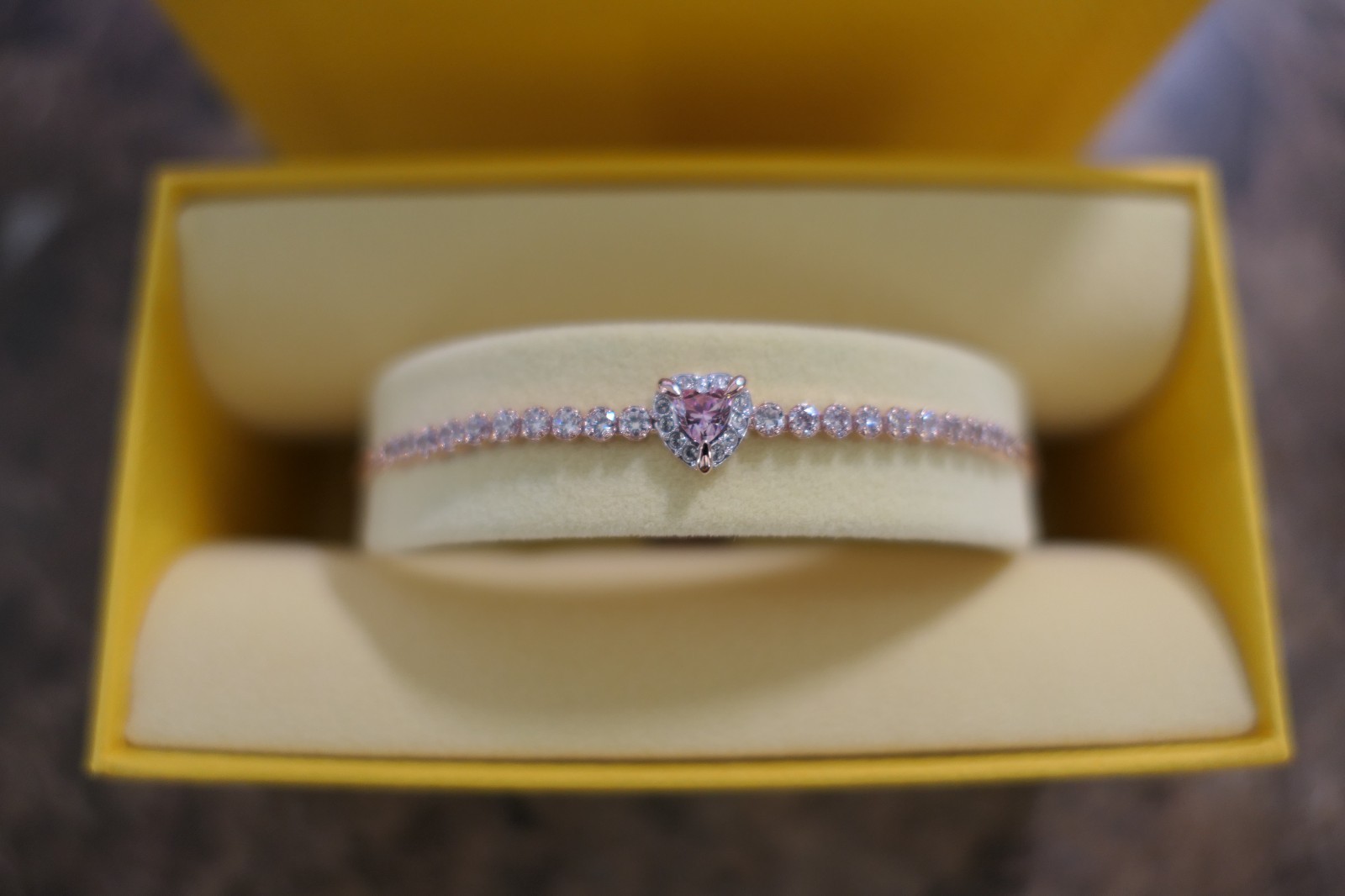 Swarovski One Heart Bracelet Rose Gold Chain w/ Pink Crystal 9.5in