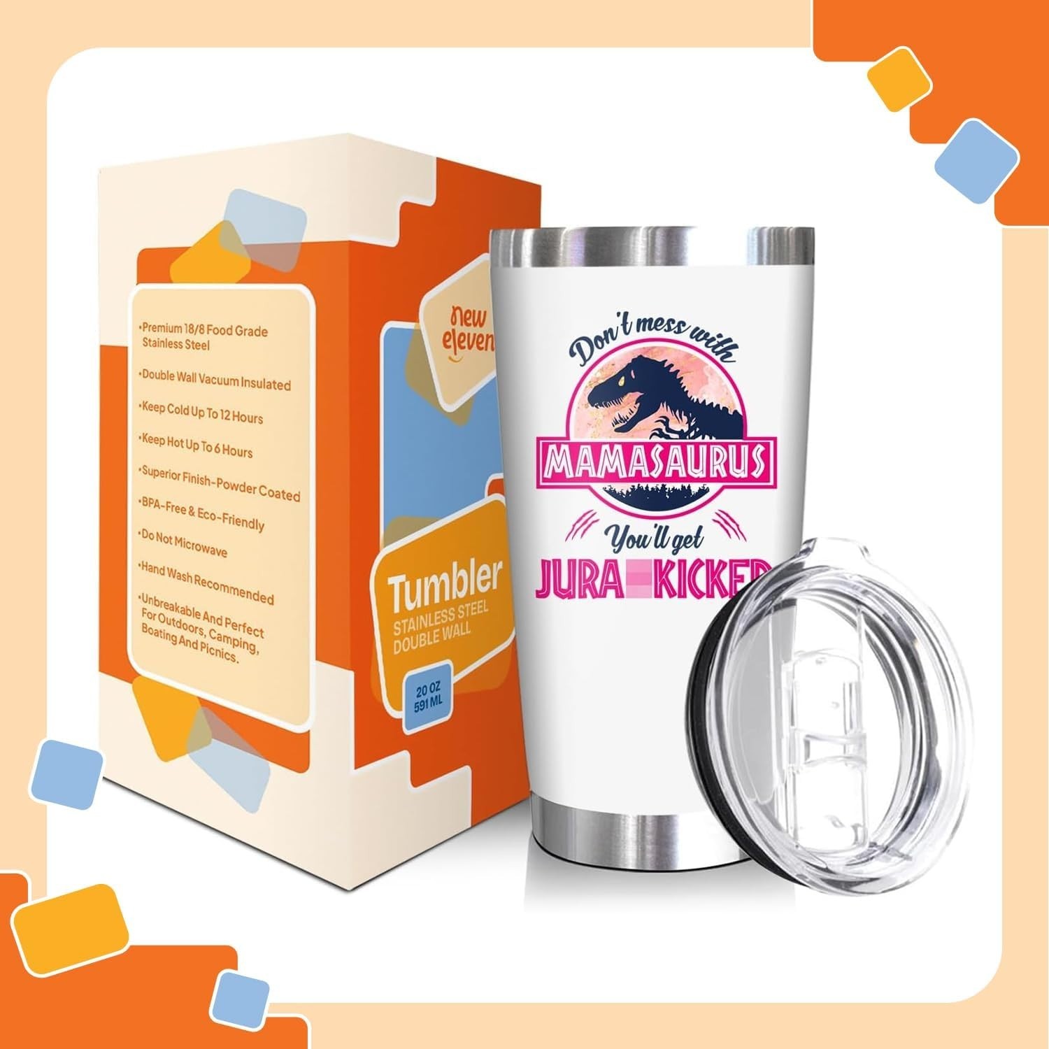 Mamasaurus Wine Tumbler for Mom – Funny Gift Idea]