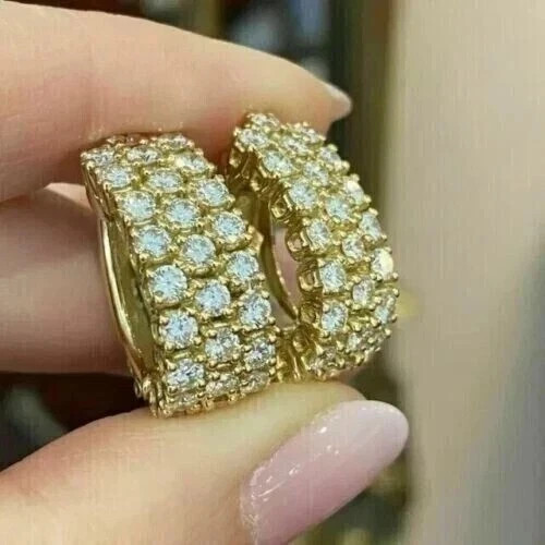 Women’s Huggie Hoop Earrings Round Cut Simulated Diamond 925 Starling Silver