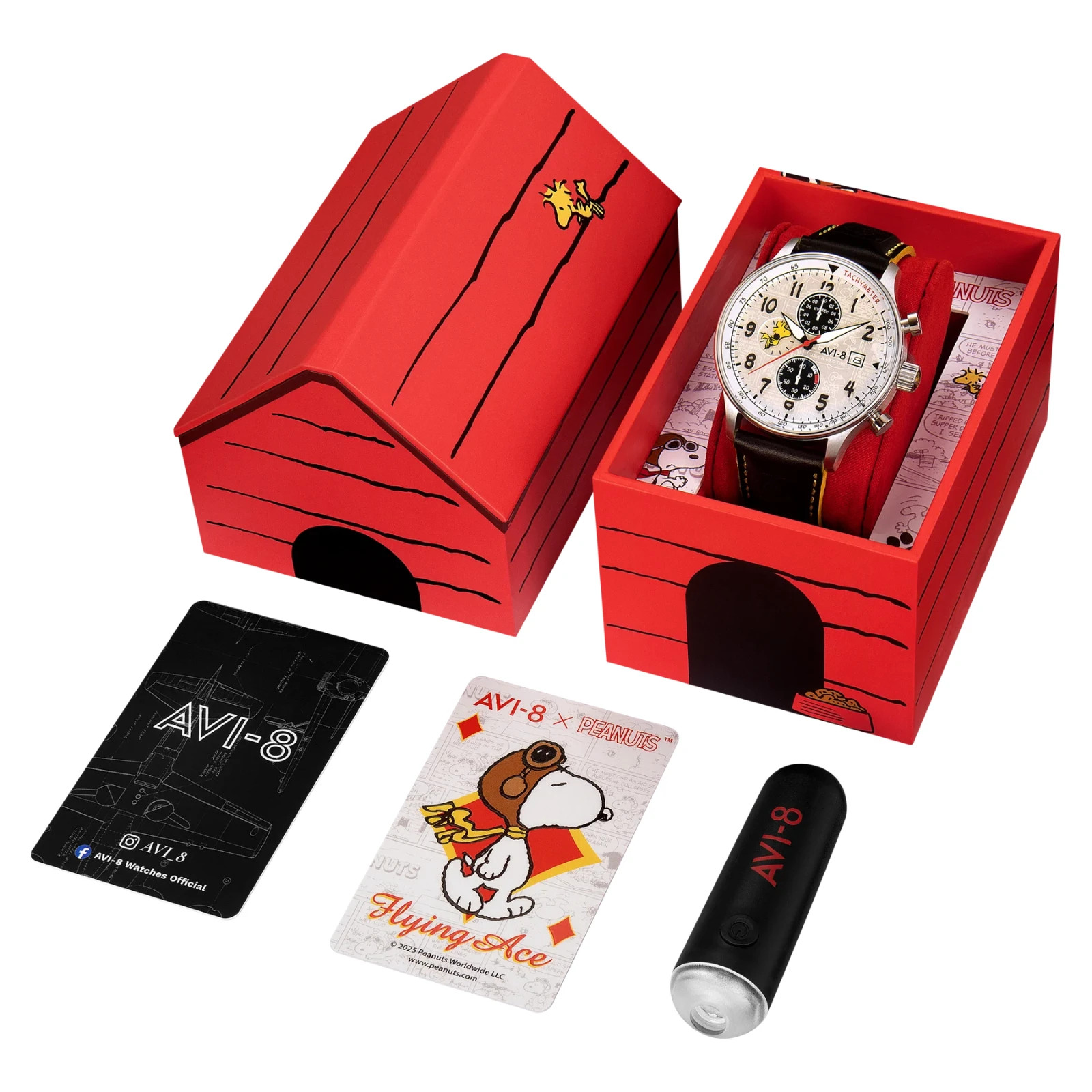AVI-8 P-51 Hawker Hurricane Peanuts Snoopy Woodstock White Chronograph /250