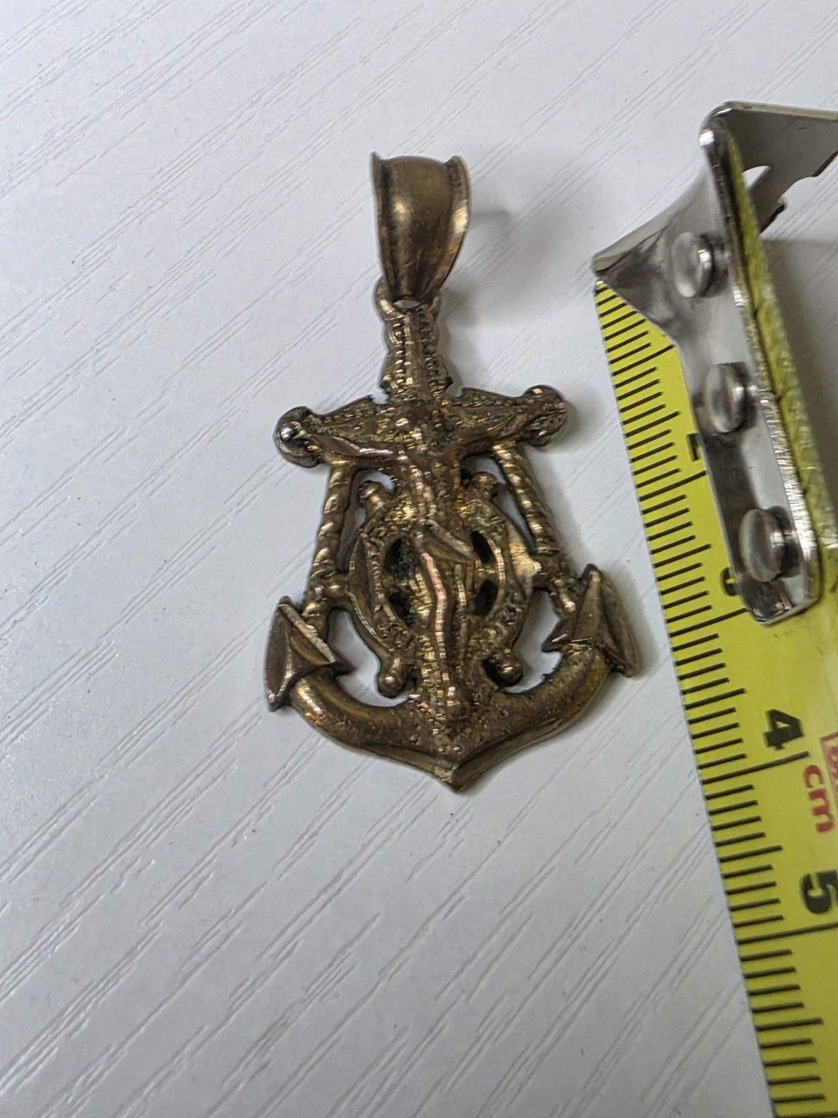 ​Vintage Mariner’s Anchor Cross Pendant Crucifix Ship Wheel Sailor Charm Stamped