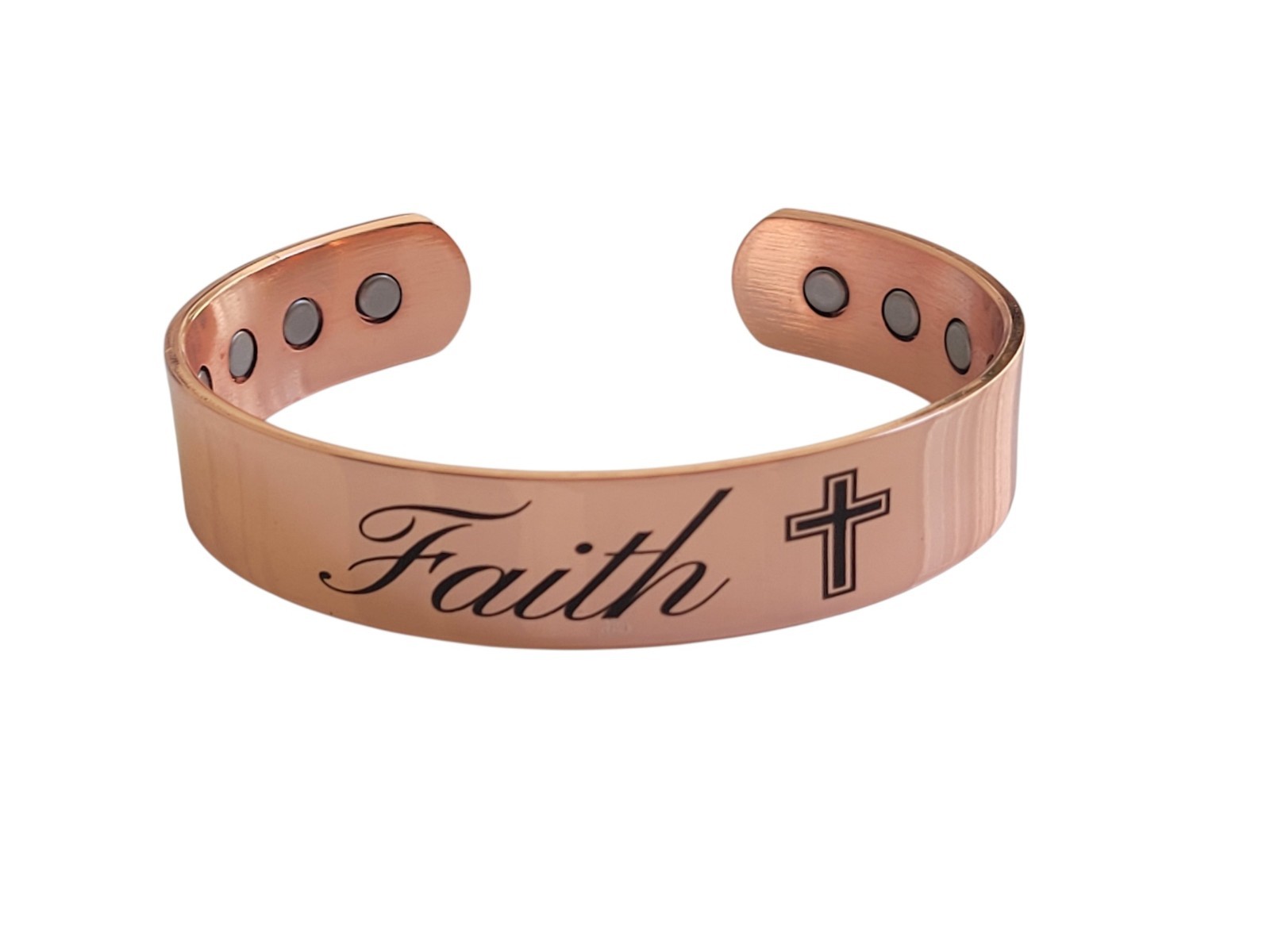 Pure Solid Copper Magnetic Bracelet Arthritis Pain Therapy 14mm Cuff Faith Cross