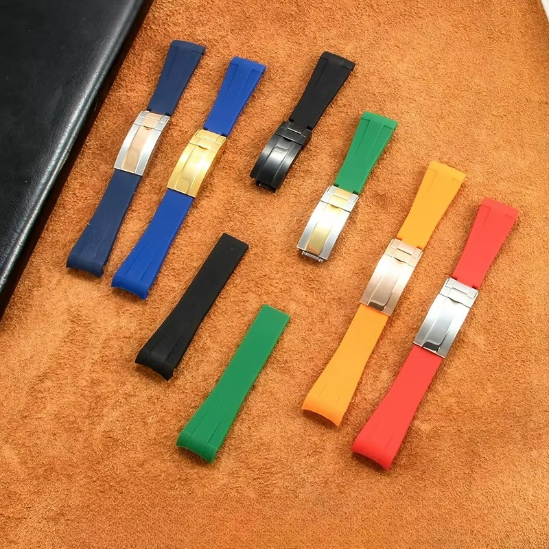 20mm 21mm Curved Rubber Watch Band for Rolex Daytona & Yacht-Master Strap Buckle