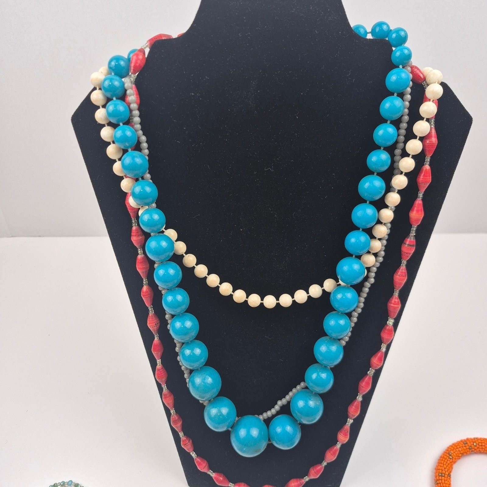 Boho Southwest Beaded Jewelry Lot Necklace Bracelet Earrings Blue Red 12 Pc