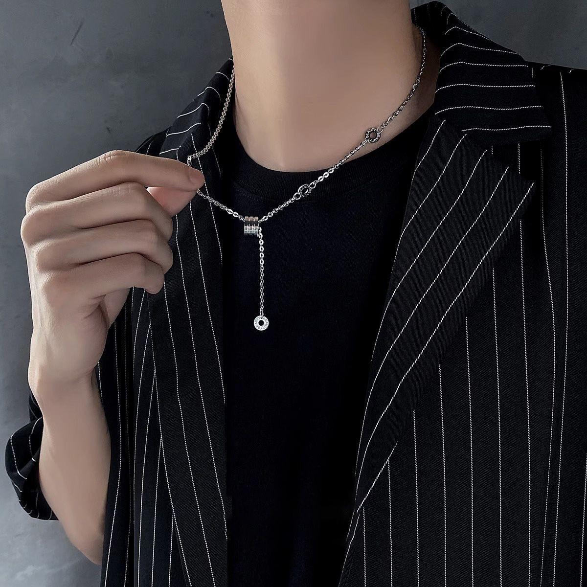 Bead Necklace Stainless Steel Silver Double Mixed Chain Unisex Basic Pendant