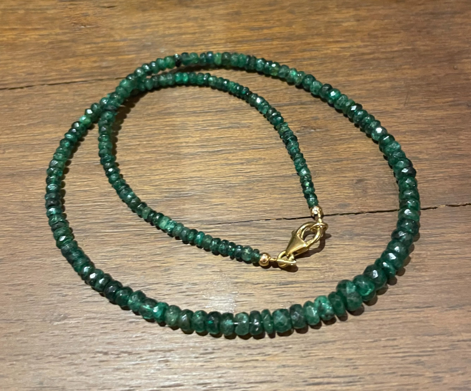 Natural Zambian Emerald Necklace 9K SOLID GOLD Clasp Faceted Emerald Beads