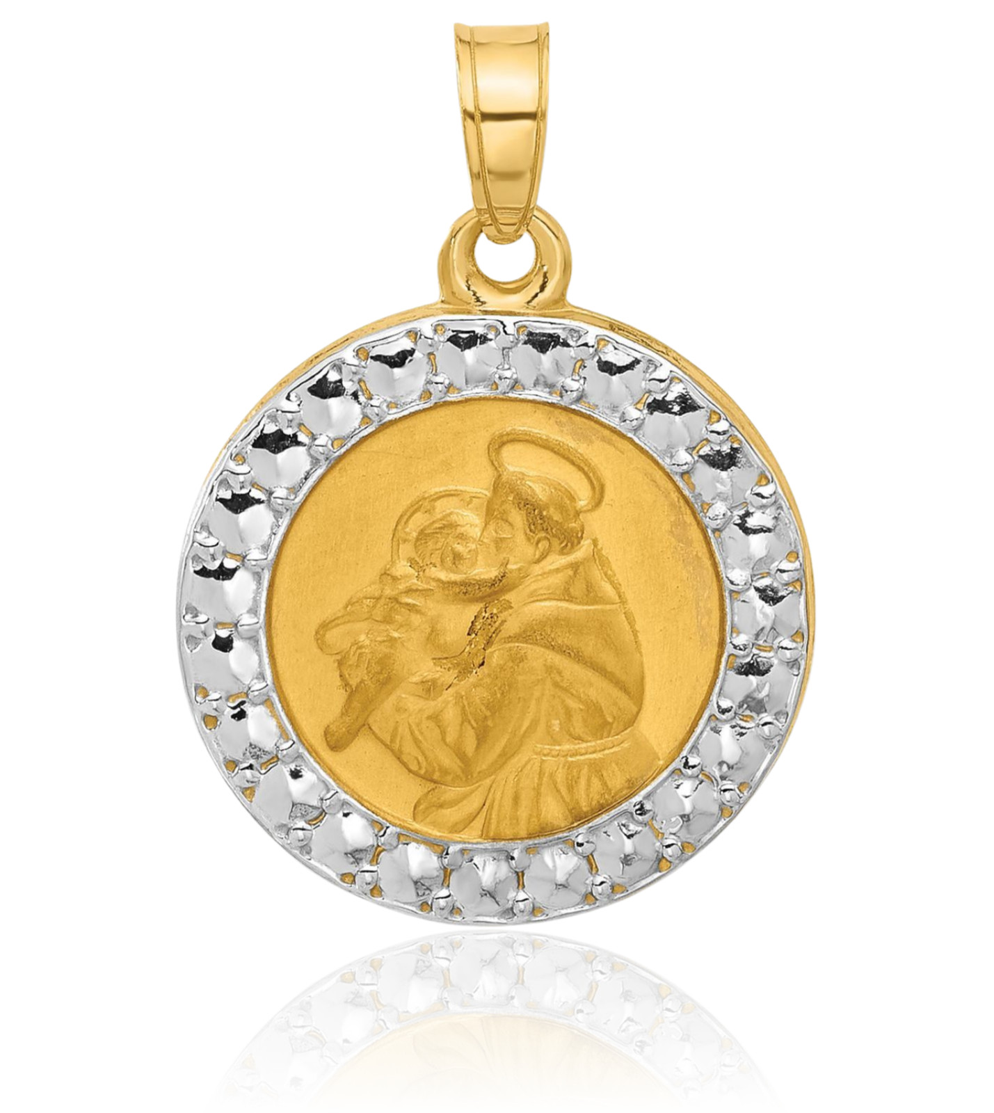 14K Two Tone Gold Medium Saint Anthony Medal Pendant Necklace 21.5mm 7/8 inch