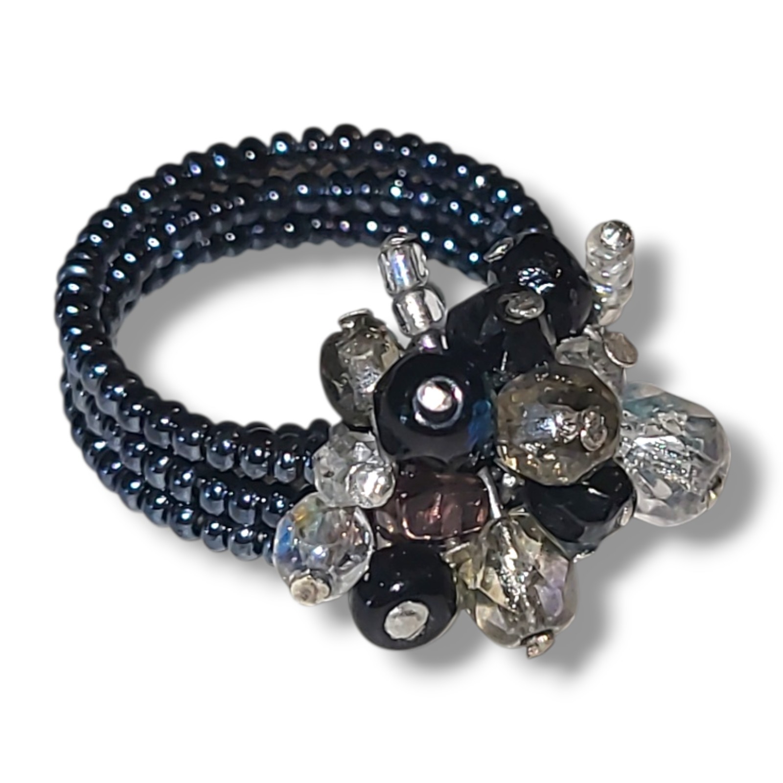 Handmade Bead Cluster Beaded Wrap Ring Adjustable Size