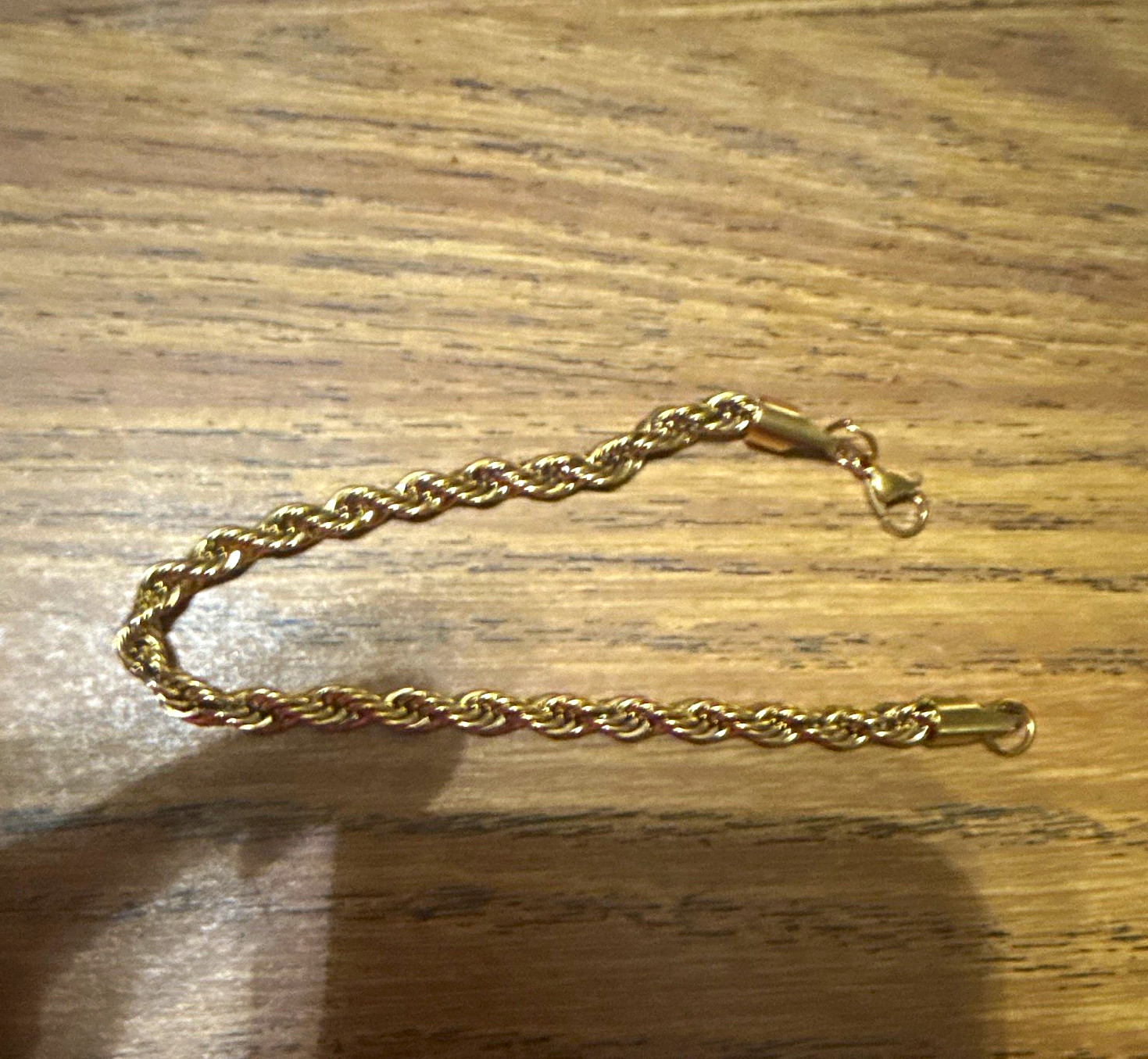 Gold Tone Rope Chain Bracelet 7 in with Lobster Clasp Closure, Chain Style