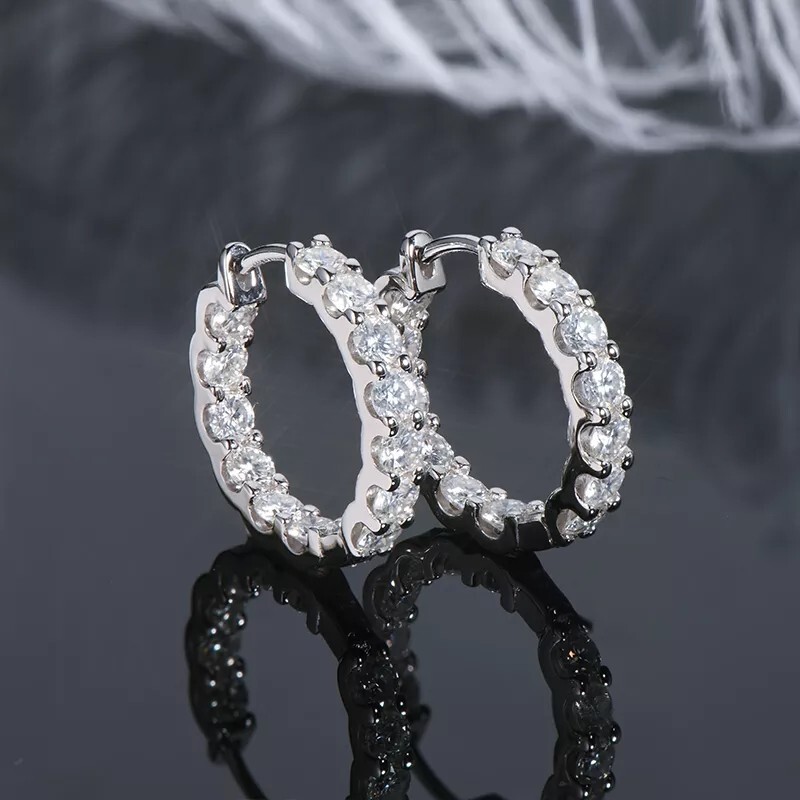 3mm 2.4ctw Real Moissanite Inside-Outside Hoop Earrings D Color VVS1 Certified