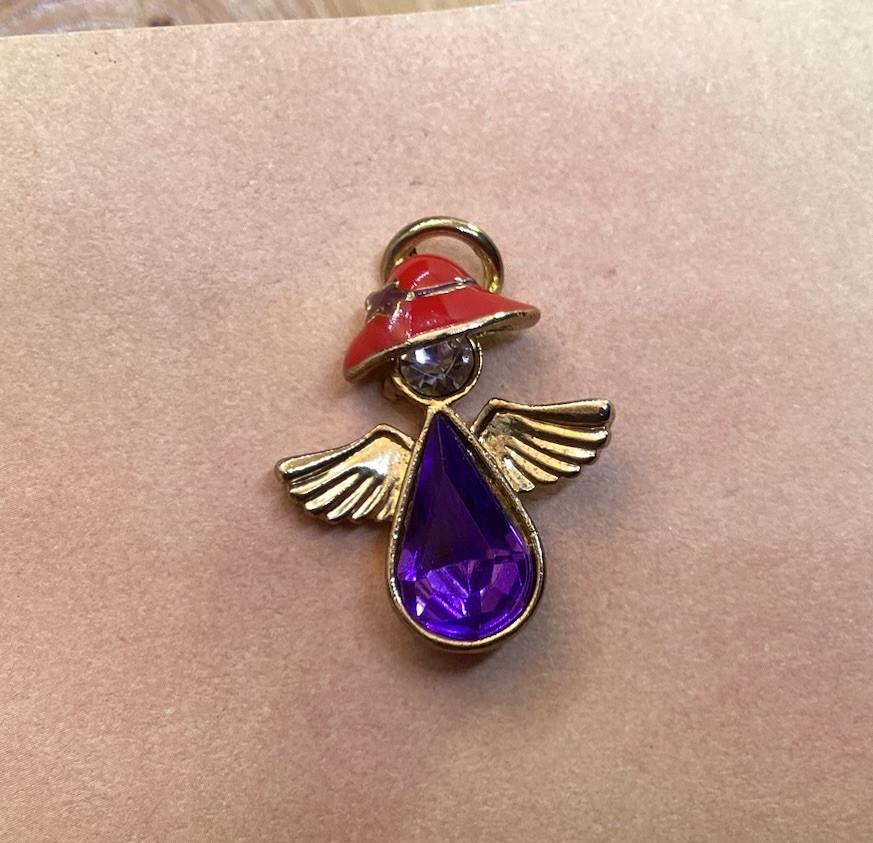 Gold Tone RED HAT SOCIETY Purple ANGEL With Halo Lapel Tack Pin