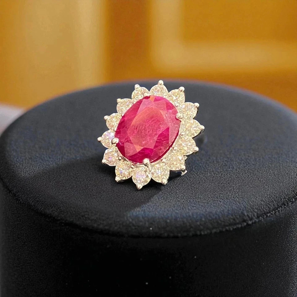 GLI Certified 4.24 Ct Oval Natural Ruby Diamond Wedding Ring 950 Platinum 6 7 8