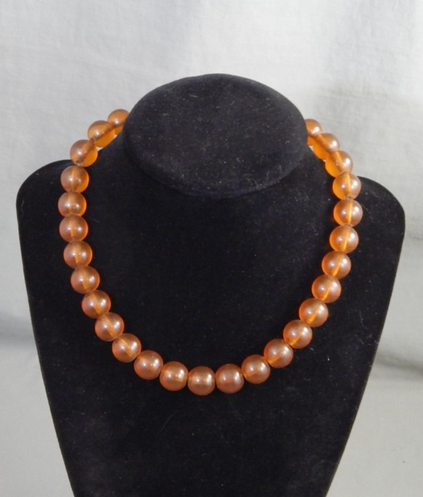 Vintage Antique Honey Cognac Amber Round Bead Choker Necklace 15″ ~ 40g