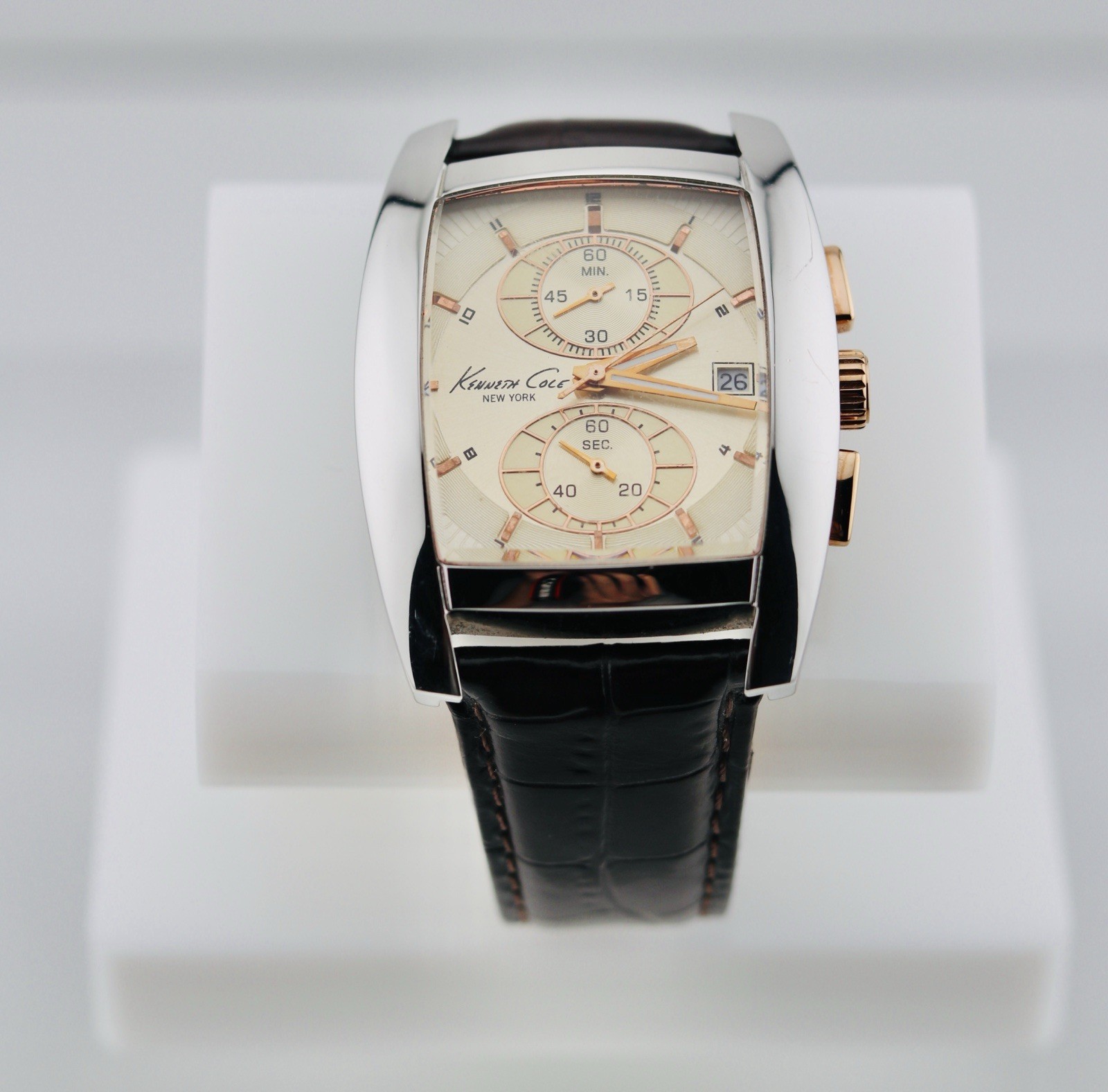 Kenneth Cole New York Analog Chronograph Ivory Dial Brown Leather Watch (3)