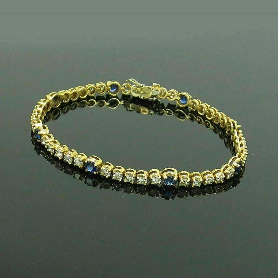 5.00 Ct Round Cut Natural Blue Sapphire Tennis Bracelet 14K Solid Yellow Gold