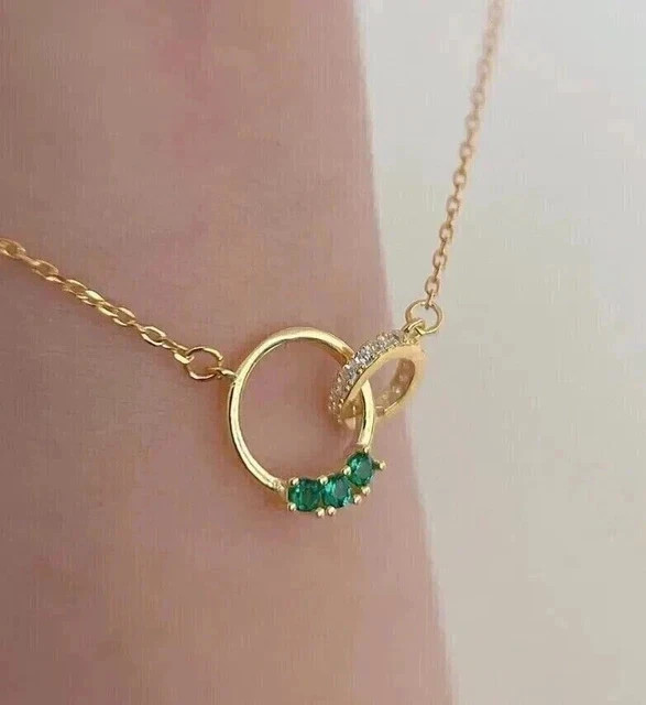 1.80Ct VVS1 Round Cut Lab Created Emerald & Diamond Wedding 14K Gold FN Pendant
