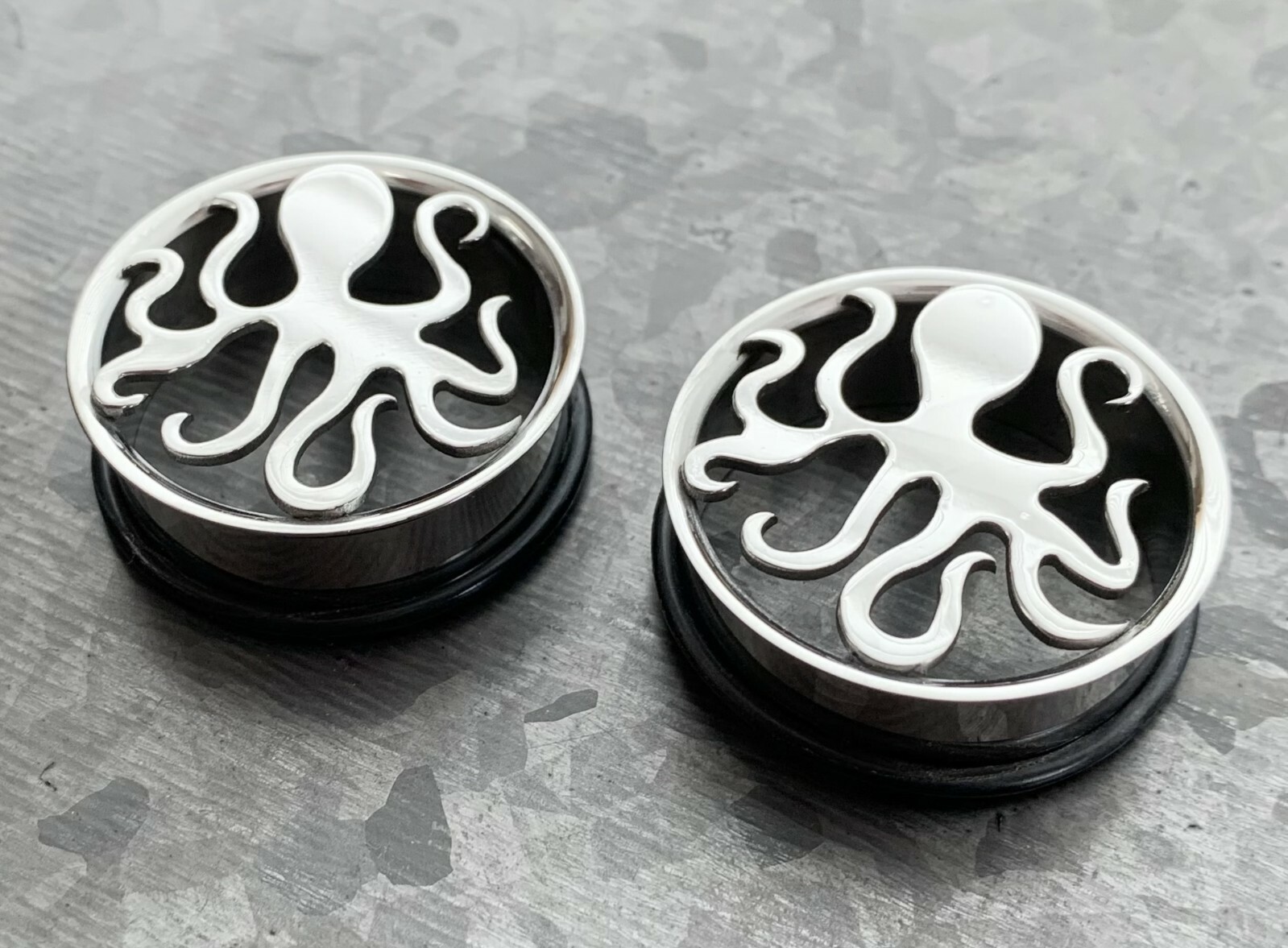 PAIR Octopus Surgical Steel Single Flare Tunnels Plugs Earlets Gauges 8mm-30mm