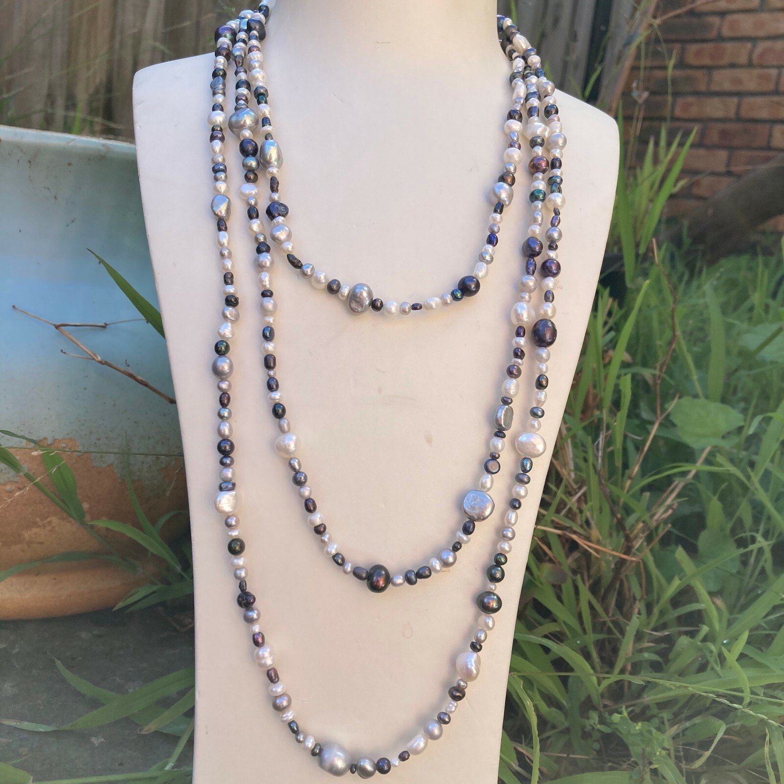 180cm size3-9mm baroque White black grey freshwater pearl Morandi color necklace