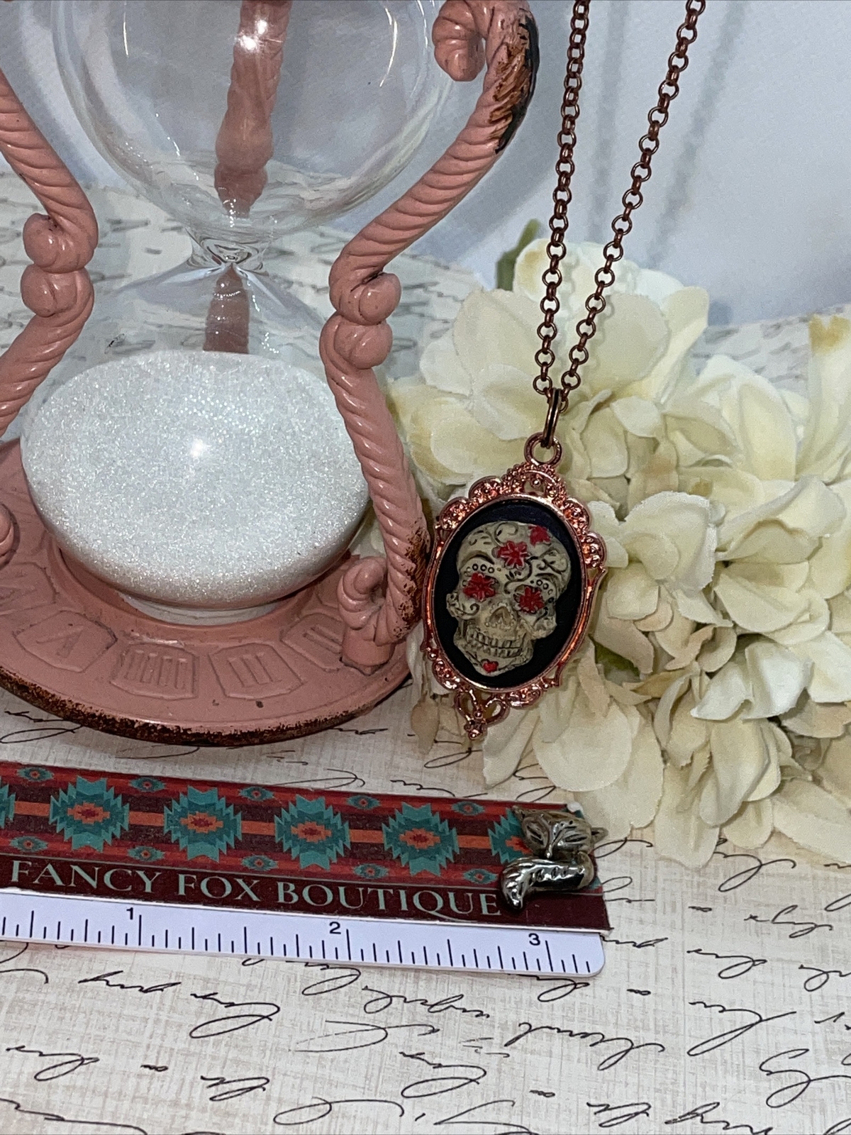 Sugar Skull Gothic Heart Wedding Rose Gold Party Birthday gift necklace Cameo