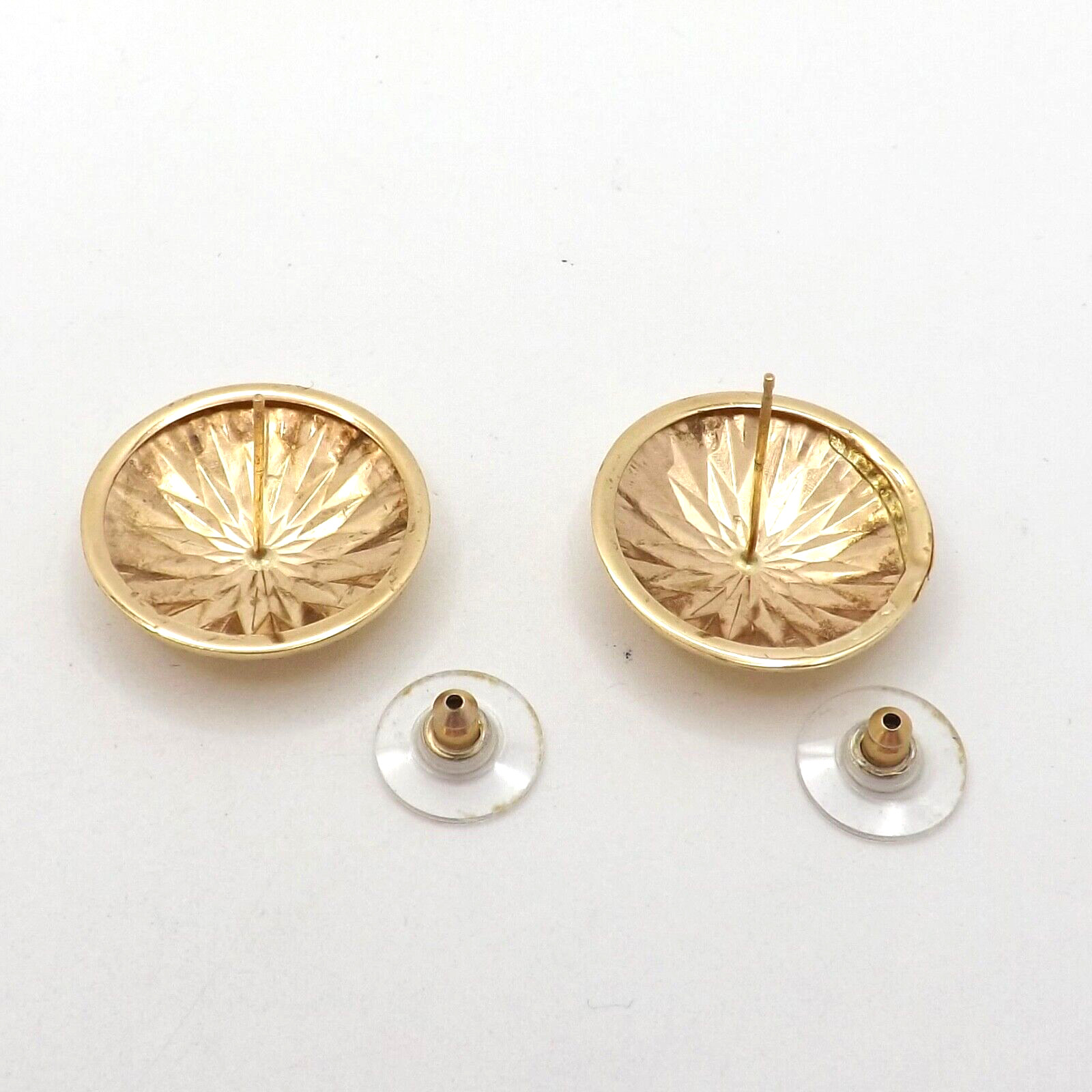 14k Gold Circle Disc Button Earrings Diamond Cut Disco Ball Sparkly