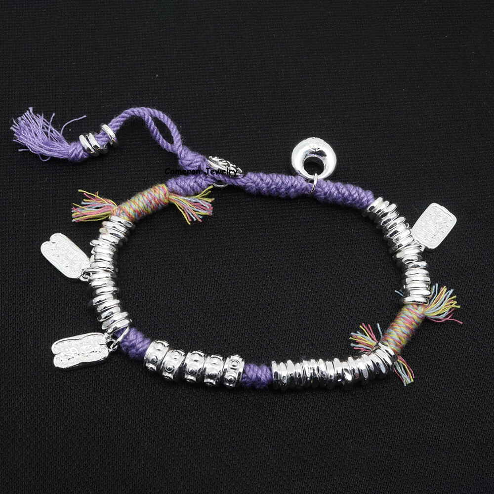 Pure S999 Fine Silver Chain Lucky Ruyi Lock Oblong Abacus Beads Bracelet 26-27g
