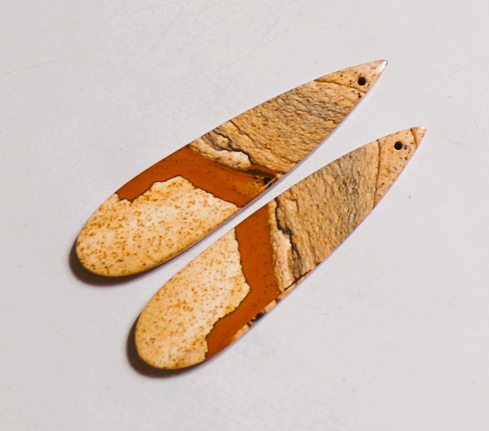 49.60 Cts Natural Picture Jasper Drilled Cabochon Match Pair Gemstone 55X13MM 55