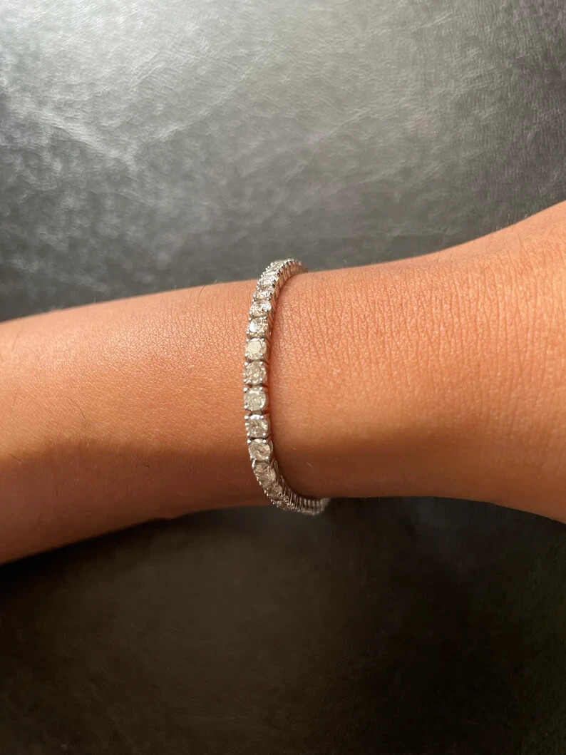 Round Lab Grown Diamond Elegant Women’s Tennis Bracelet For Gift 14K White Gold