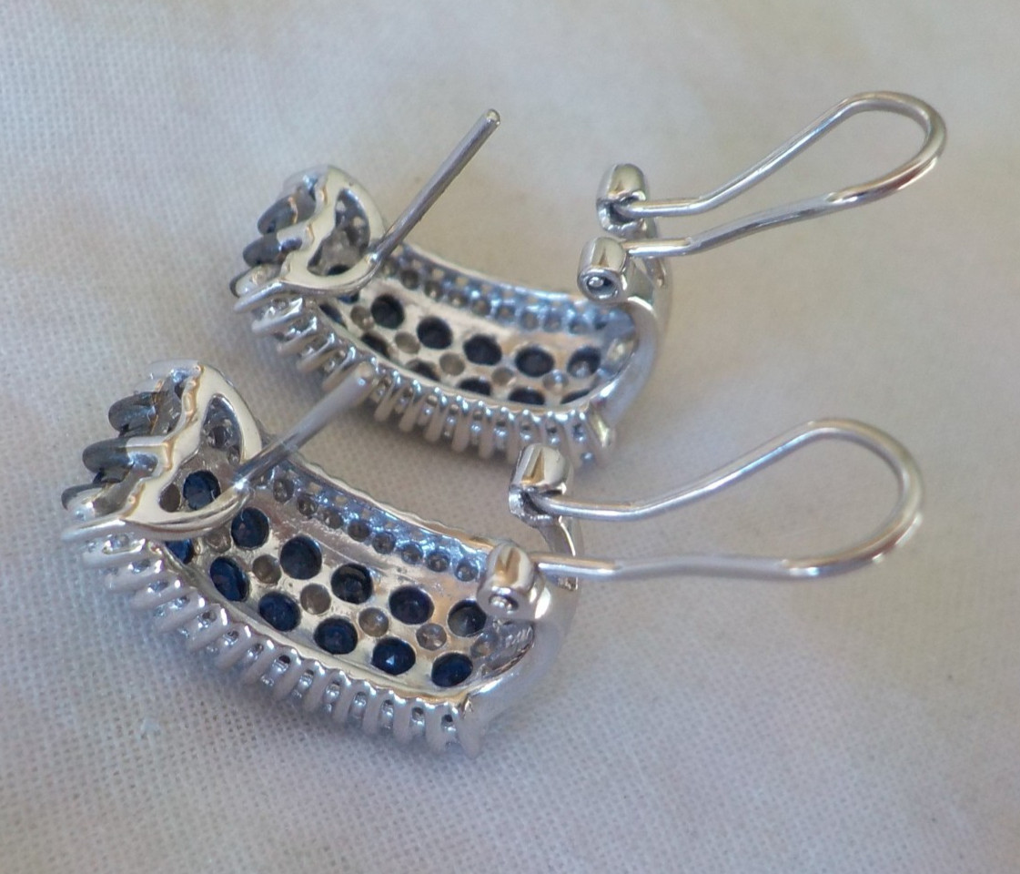 Heavy 14k White Gold Hoop Sapphire Diamond Earrings – 7.90 gms, 0.75 in, 2.52 ct