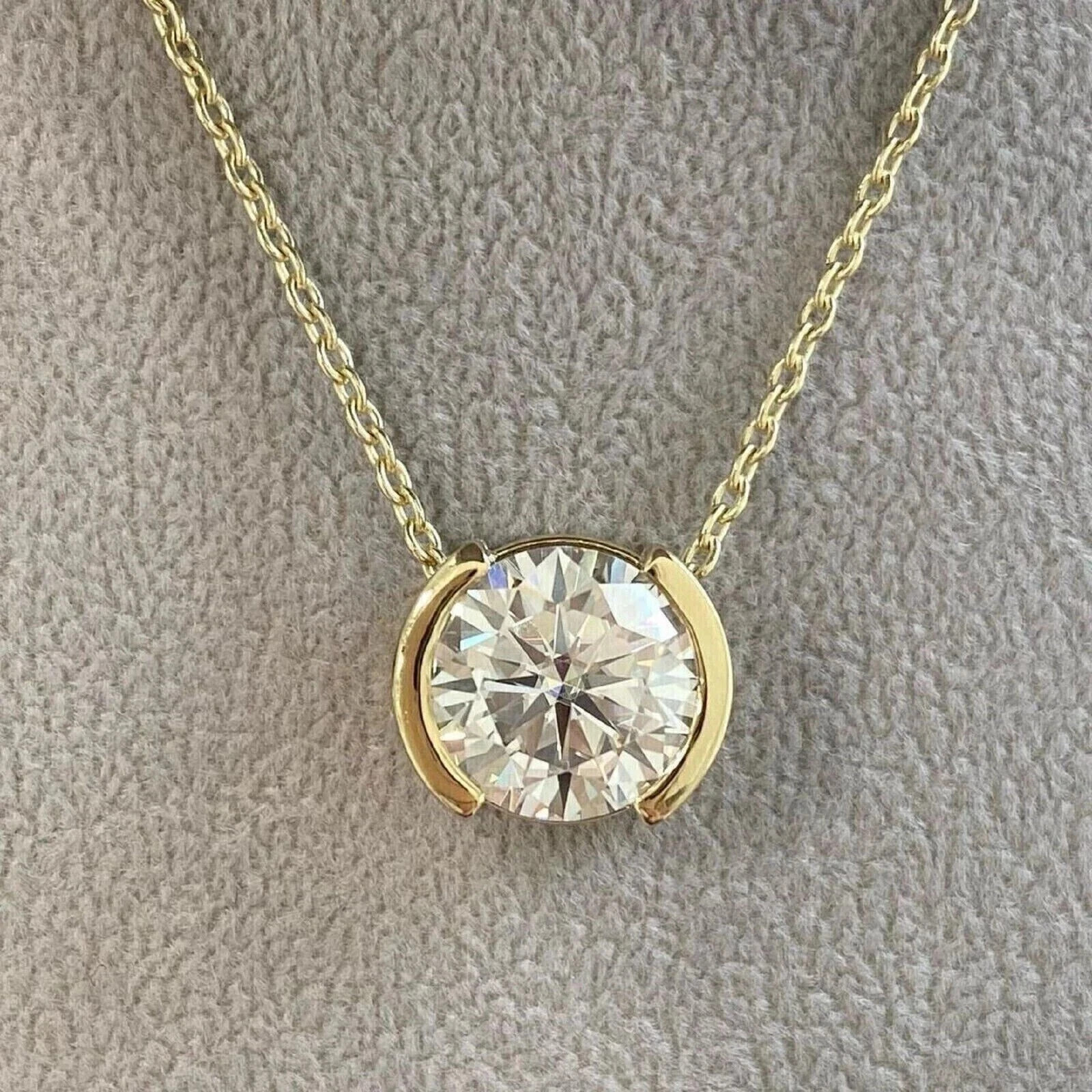 2Ct Round Cut Lab Created Diamond Solitaire Pendant 14K Yellow Gold Plated