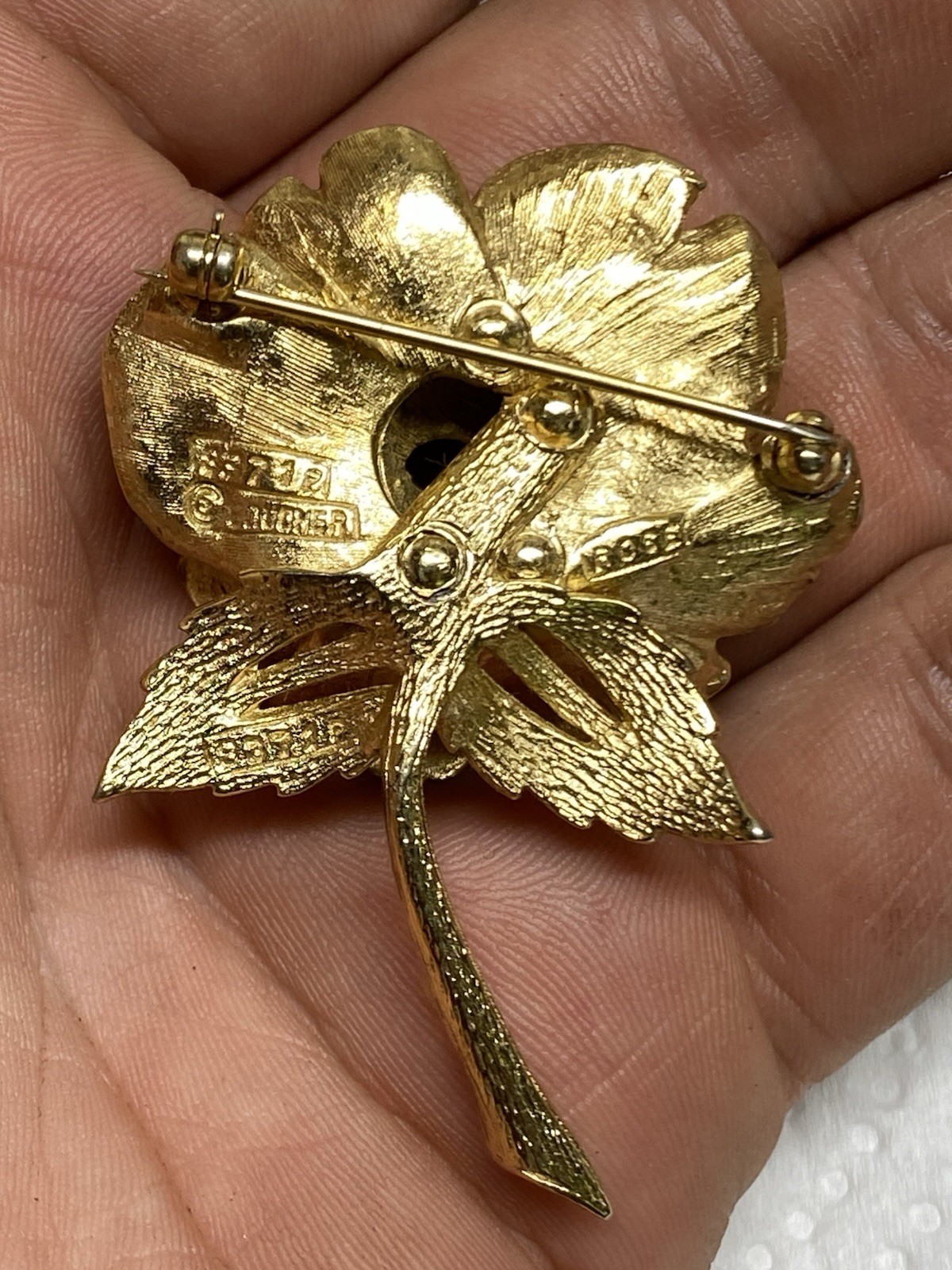 Boucher Faux Pearl Rose Brooch Signed/ Numbered Vintage