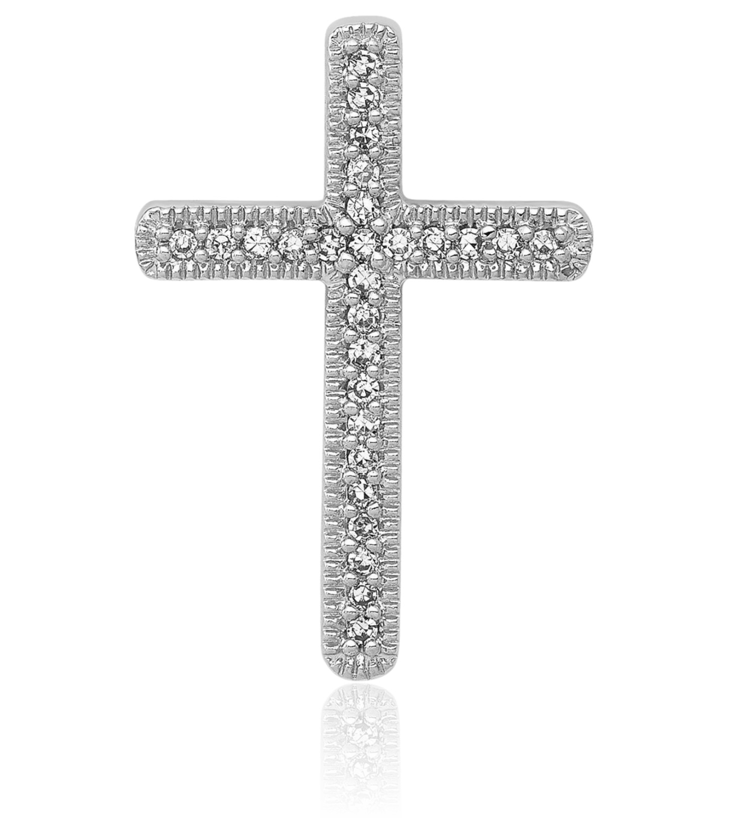 14K Solid White Gold 0.11 ct Diamond Medium Cross Pendant Necklace 20mm 3/4