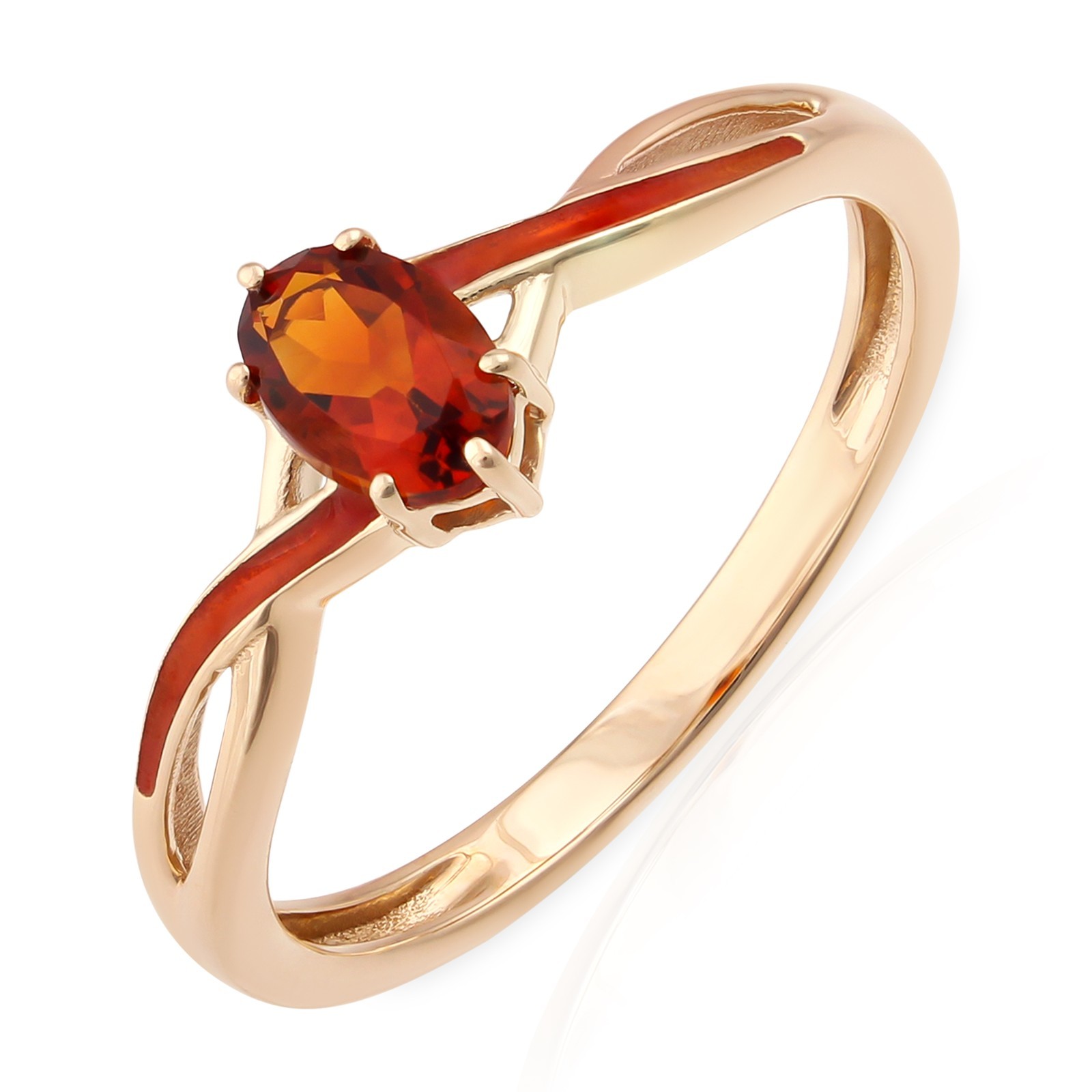 0.45 CT Oval Madeira Citrine Orange Enamel Solitaire Ring 925 Sterling Silver