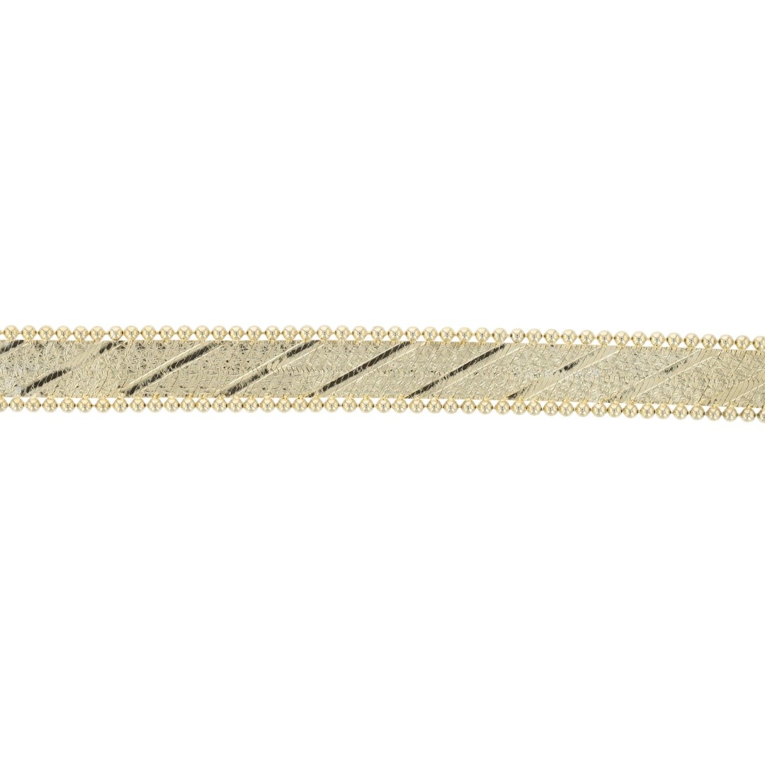 8.5mm Textured Beaded Herringbone Chain 7″ Bracelet 14k Yellow Gold 8.45 Grams