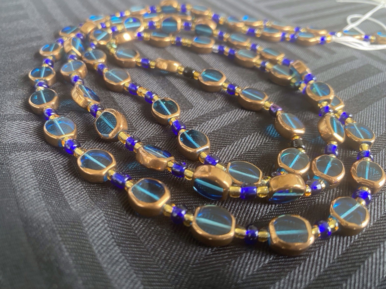 Royal Blue & Gold Waist Bead – Handmade Tie-On Strand with Bold Glass Beads