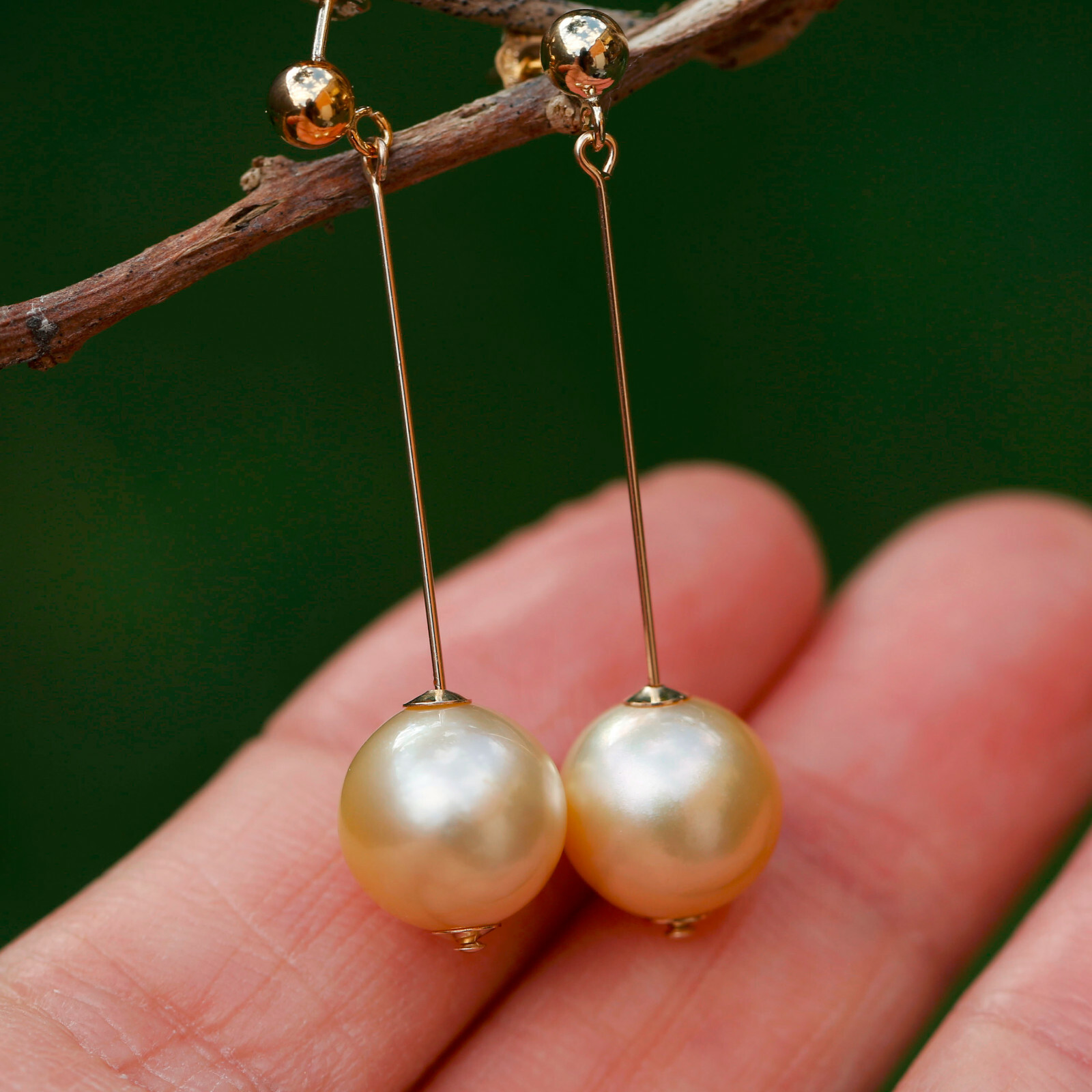 9.5-10mm natural high luster Australia gold seawater Pearl 14KGF Earring 40mm #3