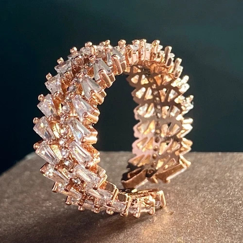 18k Rose Gold Plated Eternity Band Ring Made Simulated Diamond Adjustable